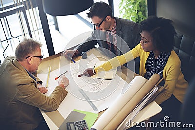 Group Architect Meeting Planning Blueprint Concept Stock Photo