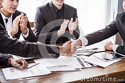 Group asia businessman together create a mutually beneficial business relationship. Economic graph Stock Photo