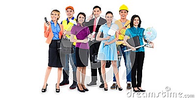 Group of Asian men and women with various professions Stock Photo