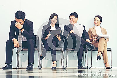 Group asian young and adult of asian people waiting for job interview recruitment. Stock Photo