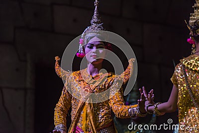 A group of Aspara Dancers were performing at a public perform in Siem Reap,Cambodia. Editorial Stock Photo