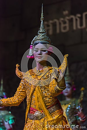 A group of Aspara Dancers were performing at a public perform in Siem Reap,Cambodia. Editorial Stock Photo