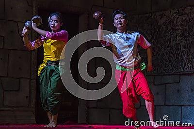 A group of Aspara Dancers were performing at a public perform in Siem Reap,Cambodia. Editorial Stock Photo