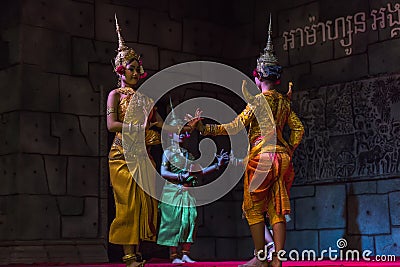 A group of Aspara Dancers were performing at a public perform in Siem Reap,Cambodia. Editorial Stock Photo