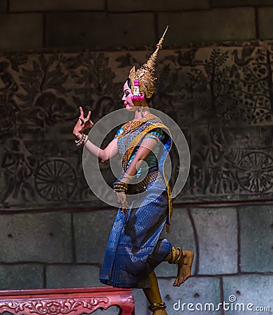 A group of Aspara Dancers were performing at a public perform in Siem Reap,Cambodia. Editorial Stock Photo