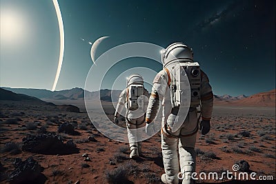 A group of astronauts on a planet Stock Photo