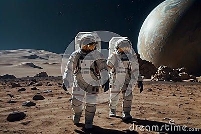 A group of astronauts on a planet Stock Photo