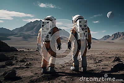 A group of astronauts on a planet Stock Photo