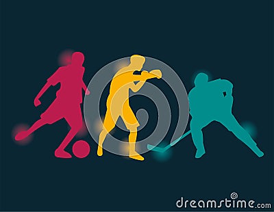 Group of athletic people practicing sports silhouettes Vector Illustration