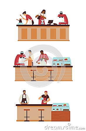 Group Of Baristas Making Coffee In Different Ways, Flat Vector