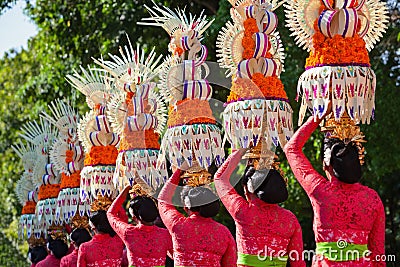 Balinese women with religious offering Editorial Stock Photo