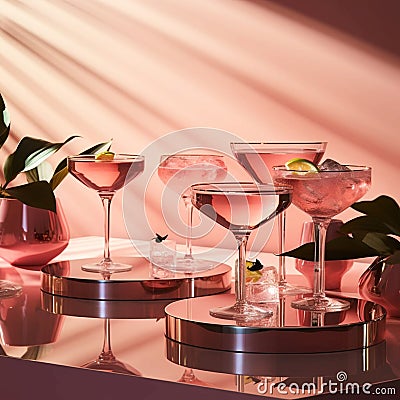 a group of beautiful cocktail glasses and drinks 1 Stock Photo