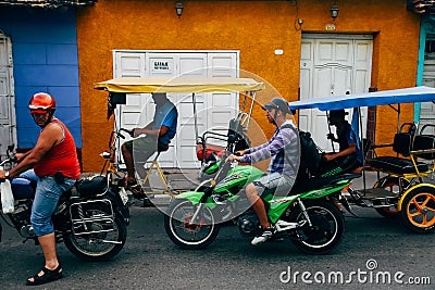 A group of bikes crowed the streets of Trinidad, Cuba. Editorial Stock Photo