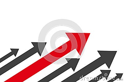 Group black arrows and one red directed upwards - vector Stock Photo