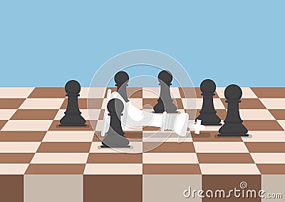 Group of black chess pawns defeat the white king Vector Illustration