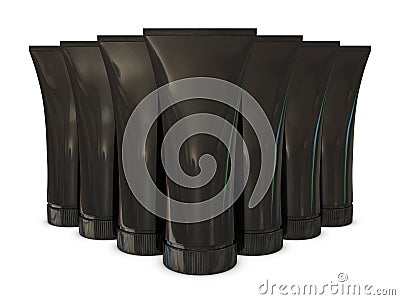 Group of black tube packs with black caps Stock Photo