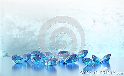 Group of Blue Round Diamonds Gems Cartoon Illustration