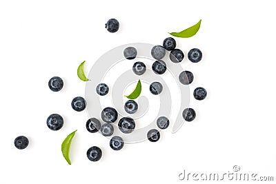 Group blueberries and leaf isolated on white Stock Photo