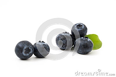 Group blueberries and leaf isolated on white Stock Photo