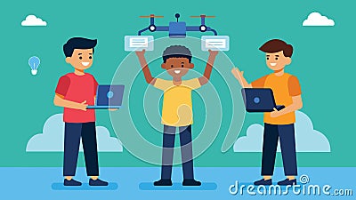A group of boys showing off their drones impressive aerial maneuvers all thanks to the coding skills they learned in Vector Illustration