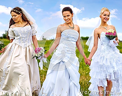 Group bride summer outdoor. Stock Photo