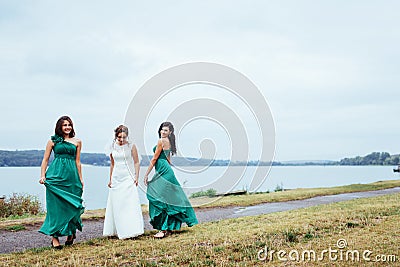 Group bride wedding summer outdoor. Ukraine Europe Stock Photo