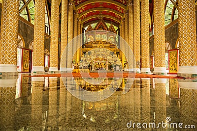 Group of Buddha Images in beautiful Buddhist church Stock Photo