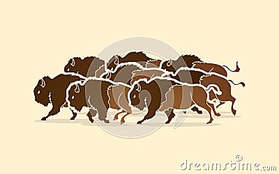 Group of buffalo running Vector Illustration