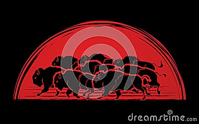 Group of buffalo running Vector Illustration