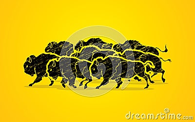 Group of buffalo running Vector Illustration