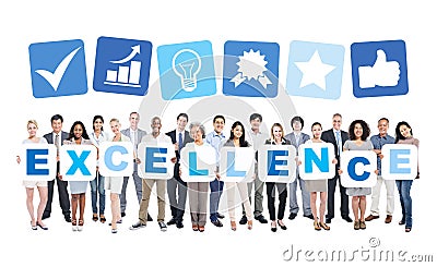 Group Of Business Holding Word Excellence Stock Photo