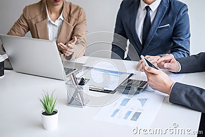 Group of Business partner professional team working together meeting are discussing and analyzing with new strategy marketing Stock Photo