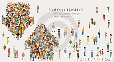 Group of Business People Arrow Big Crowd Businesspeople Mix Ethnic Diverse Vector Illustration