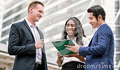 Group of business people.Businessman meeting talking and sharing their ideas in city Stock Photo