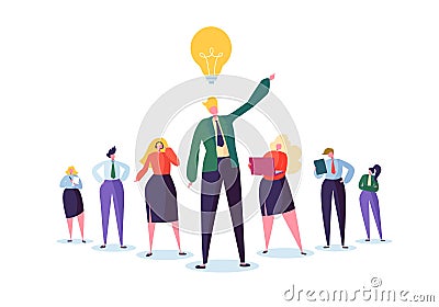 Group of Business People Characters with Leader. Teamwork and Leadership Concept. Successful Businessman Vector Illustration