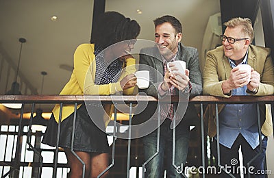 Group Business People Chatting Balcony Concept Stock Photo