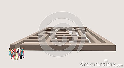 Group of business people choosing the right way of a maze Vector Illustration