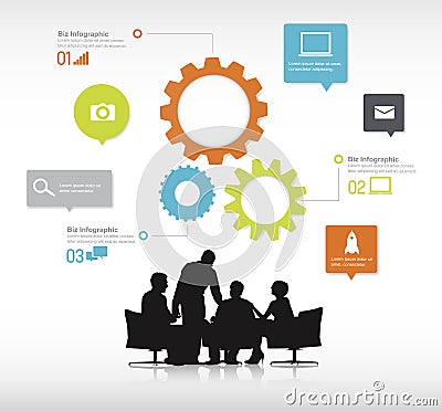 Group of Business People Discussing With Gear Symbols Stock Photo