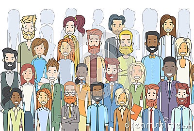 Group of Business People Face Big Crowd Businesspeople Diverse Ethnic Vector Illustration