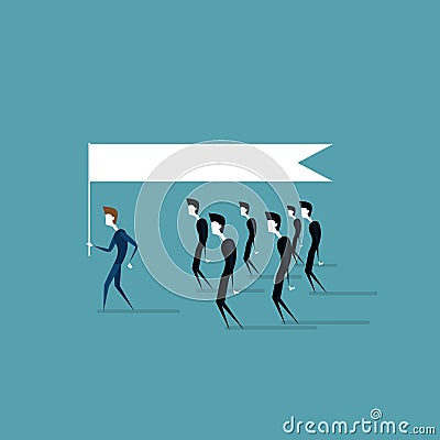 Group Of Business People Follow Leader Holding Flag Leadership Idea Concept Vector Illustration
