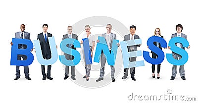 Group of Business People Holding BUSINESS Alphabet Stock Photo