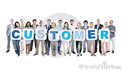 Group Of Business People Holding Placards Forming Customer Stock Photo