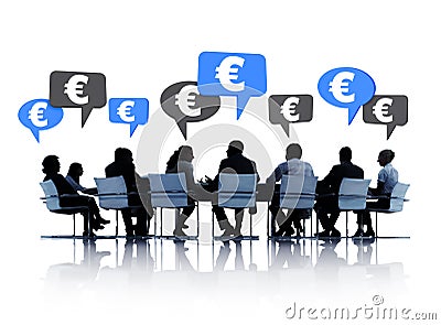 Group of Business People Meeting with Euro Sign Stock Photo