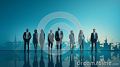 Group of business people outlines on blue background Stock Photo