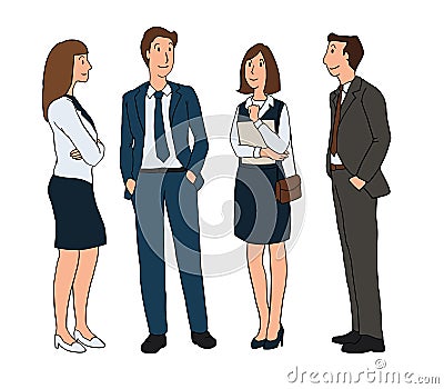 Group of business people standing and talking on a white background. isolated illustration artwork cartoon design character Cartoon Illustration