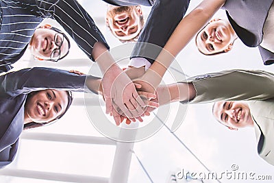 Group of business people with their hands holding together, banner of business teamwork. Stock Photo