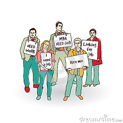 Group business people unemployed looking for job. Vector Illustration