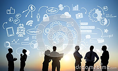 Group Of Business People Working Outdoors Stock Photo