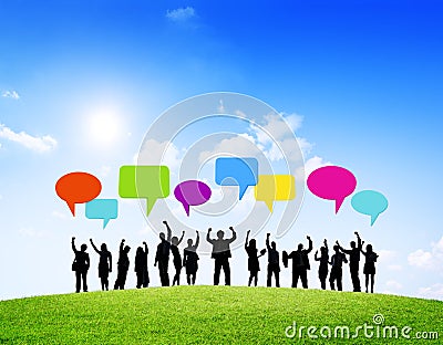 Group of Business With Speech Bubbles Stock Photo