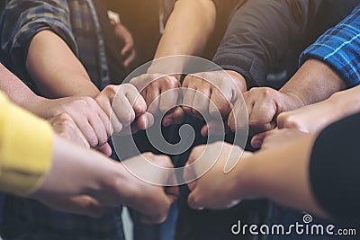 Group of business team work join their hands together with power and successful Stock Photo